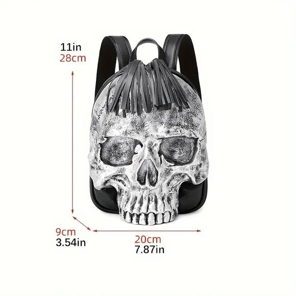 3D Embossed Skull Backpack - Women's Fashion Punk Street-Style Shoulder Bag - Picture 6 of 7